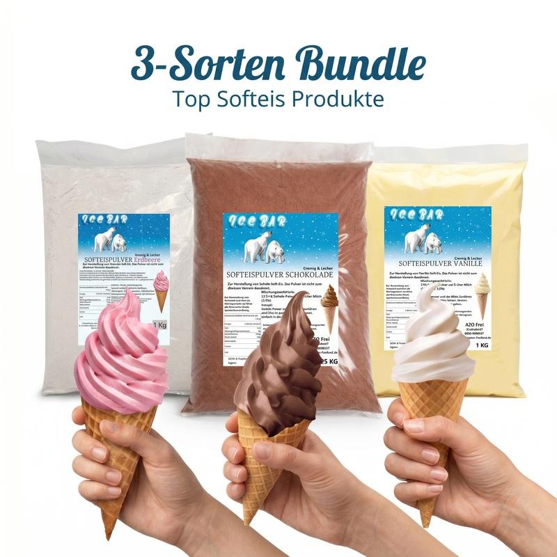 Softeis Pulver 3er Bundle Vanille Schoko Erdbeere Premium Softeismix
